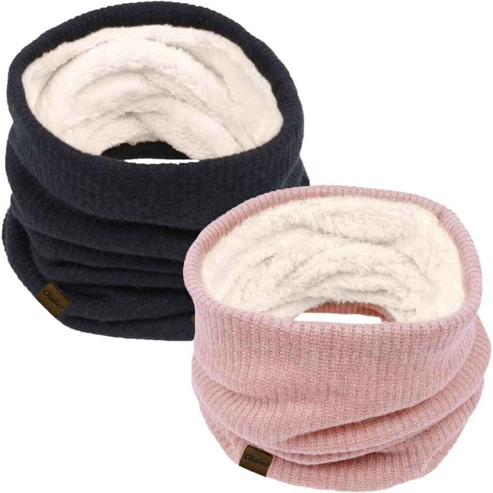 Women's  G-black +pink Scarf Winter Double-Layer Neck Warmer Knit Fleece